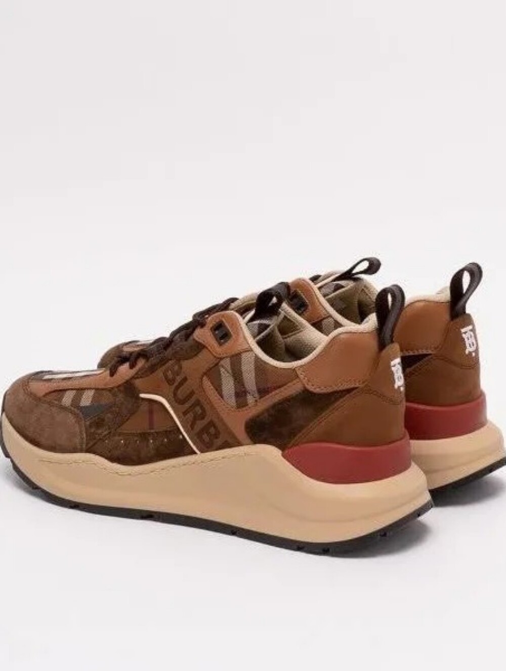 Burberry Brown & Tan Men's Check Suede Sneaker - Picture 7 of 8
